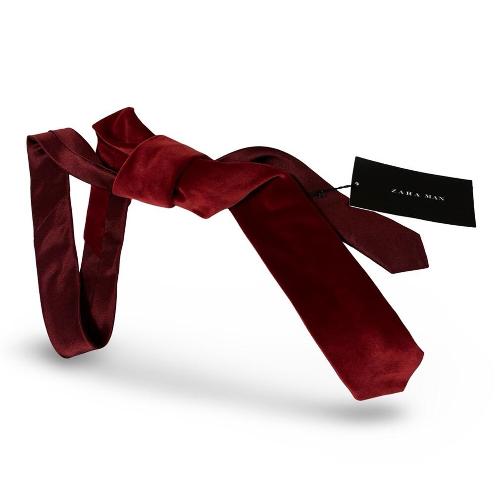 NWT Zara Tie Men’s Velvet Velour Zara Man Burgundy Neck Tie